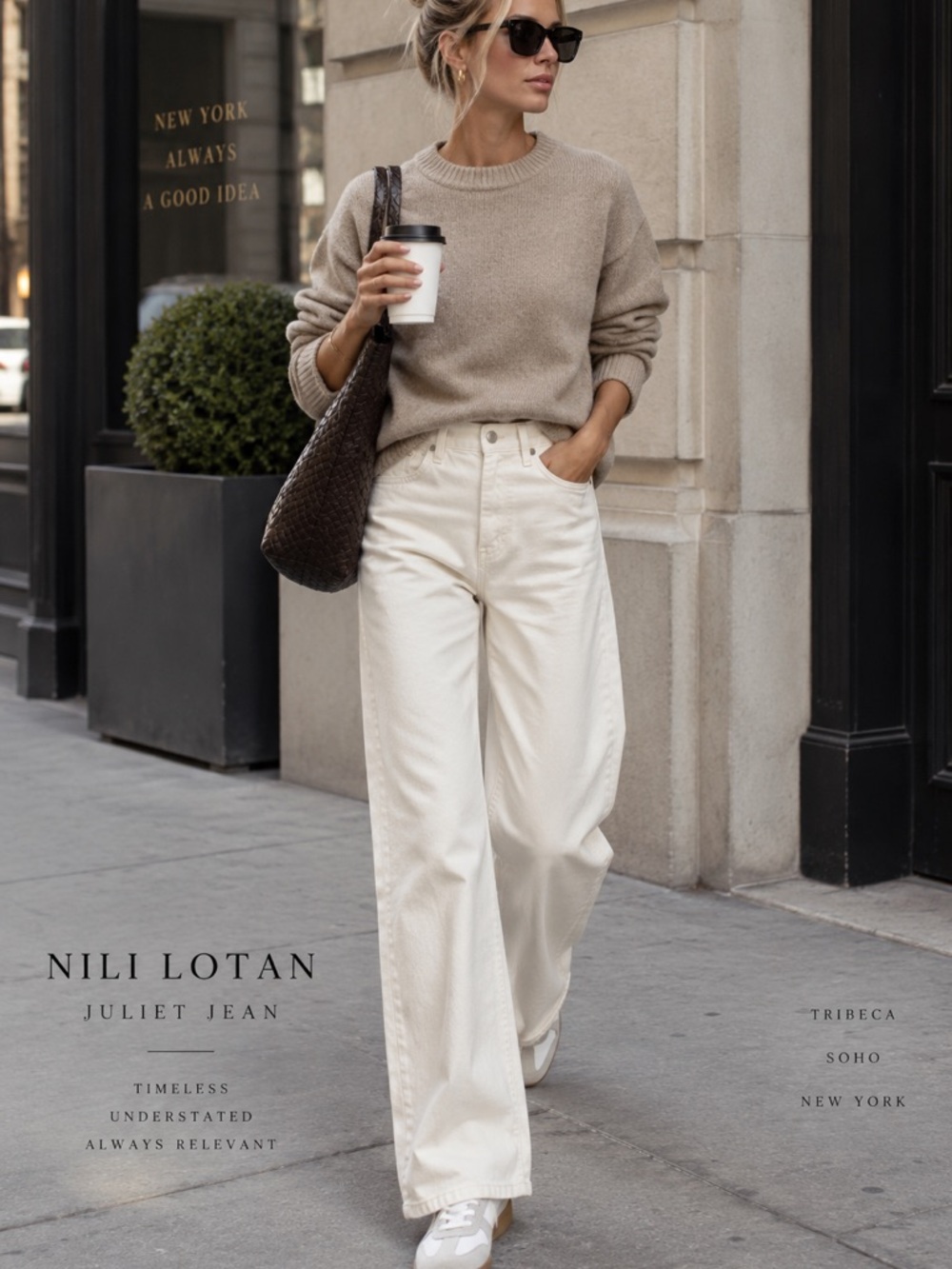 Nili Lotan Juliet Jeans 28 Cream High Rise Wide Leg Boyfriend Denim Made USA